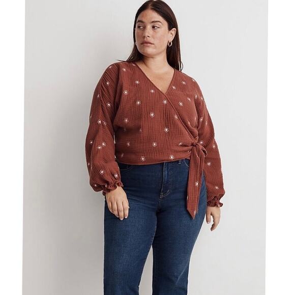 NWT MADEWELL Embroidered Floral Lightspun V-Neck Wrap Top Sz. 4x - Picture 1 of 5